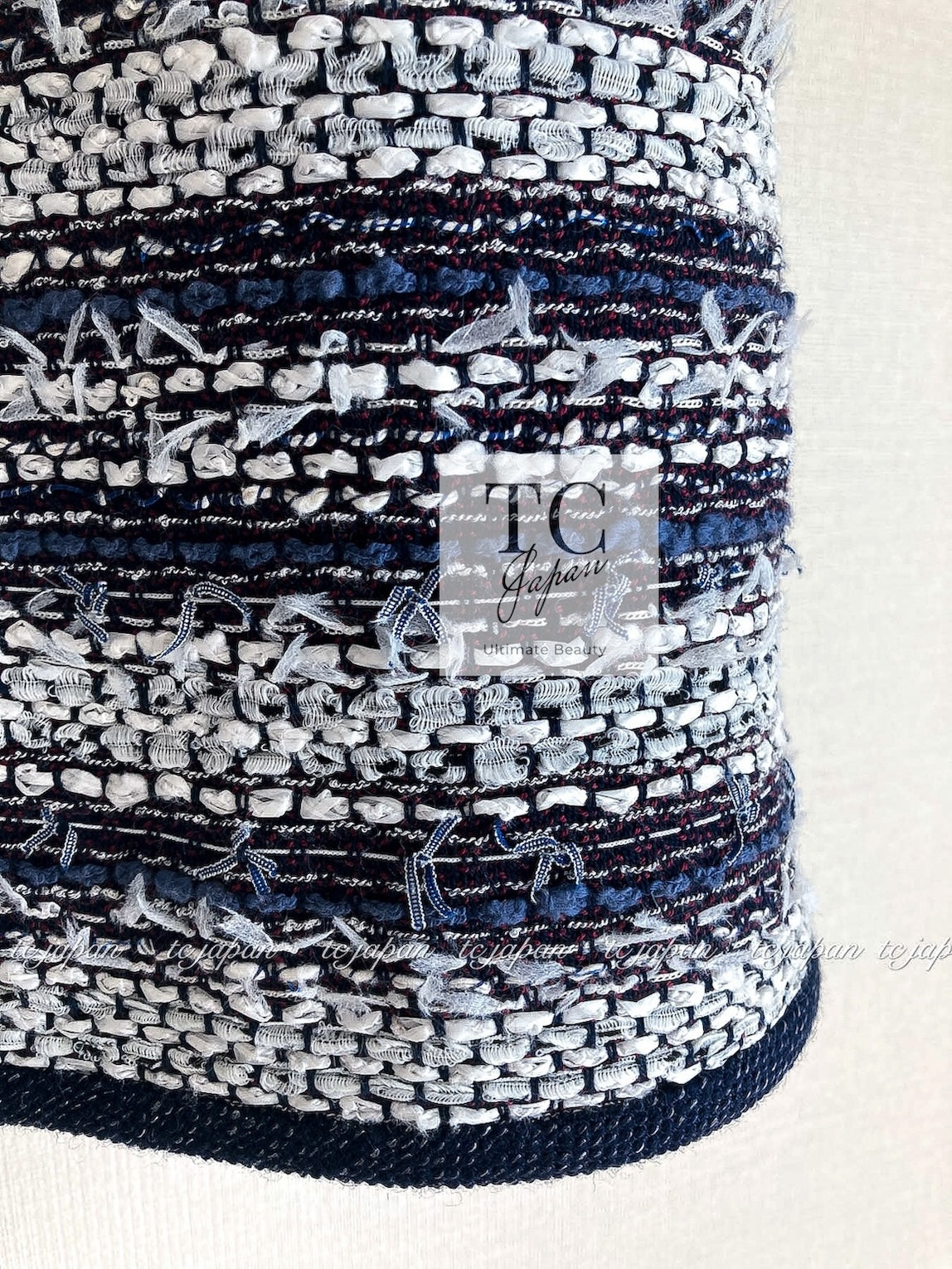 シャネル ワンピース CHANEL ネイビー ホワイト ストライプ柄 コットン