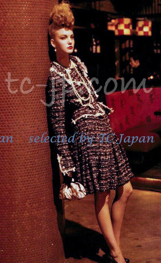 シャネル ジャケット CHANEL ブラック クリーム フリンジトリミング