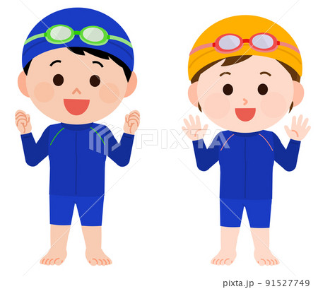 ラッシュガードのスクール水着 男の子と女の子 イラストのイラスト素材