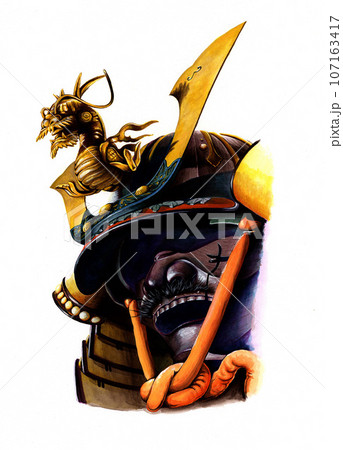 面頬付の龍前立ての兜のイラスト素材 [107163417] - PIXTA