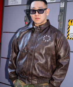 Faux Leather Circle logo Fireman Jacket – That's life online store