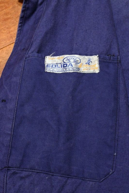40s USED/VTG フレンチ ワークジャケット Vポケット 丸襟 コットン