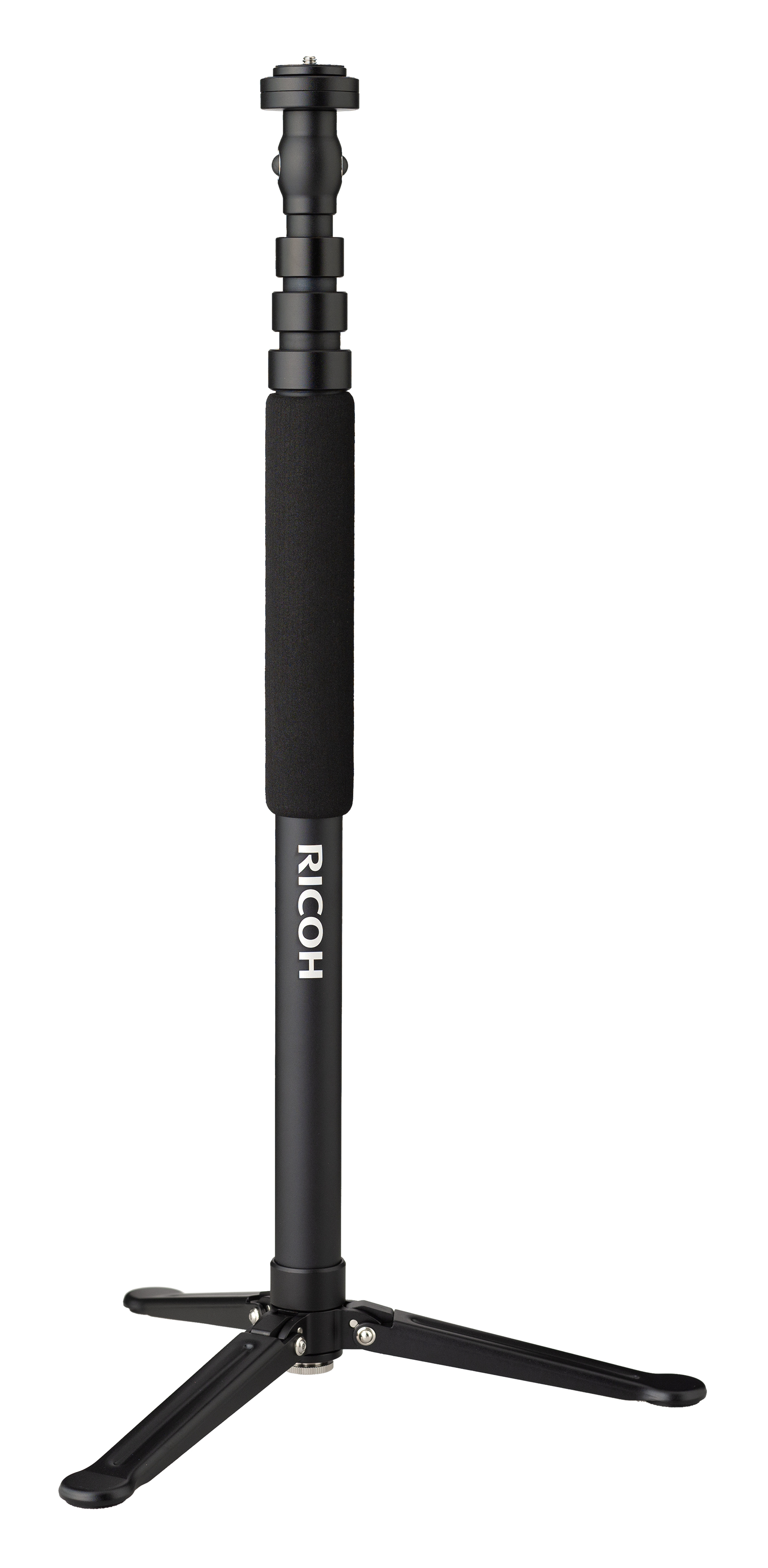 RICOH THETA用アクセサリーとして2種類の専用モノポッドスタンドと
