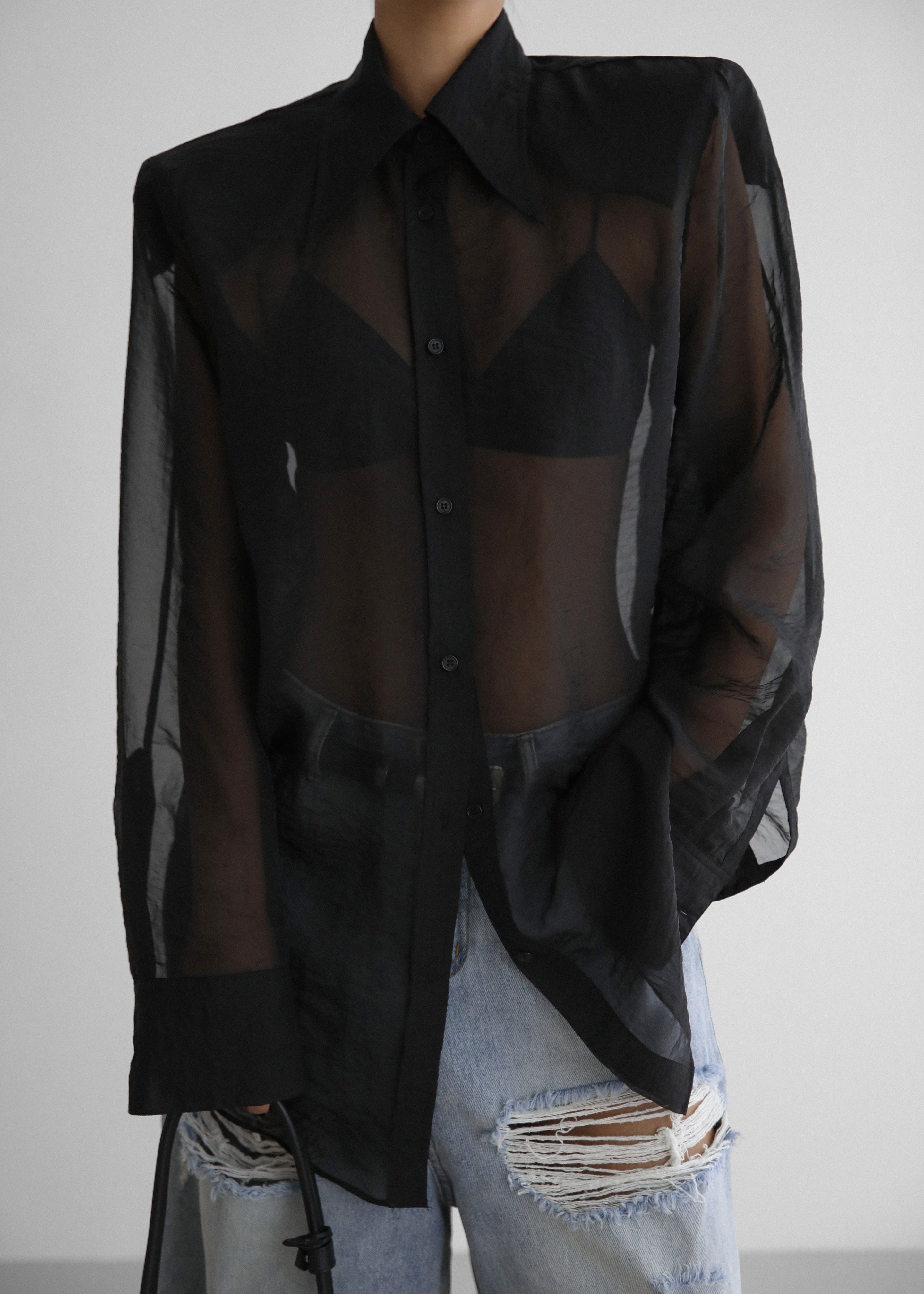 Jolene Semi Sheer Shirt - Black – The Frankie Shop