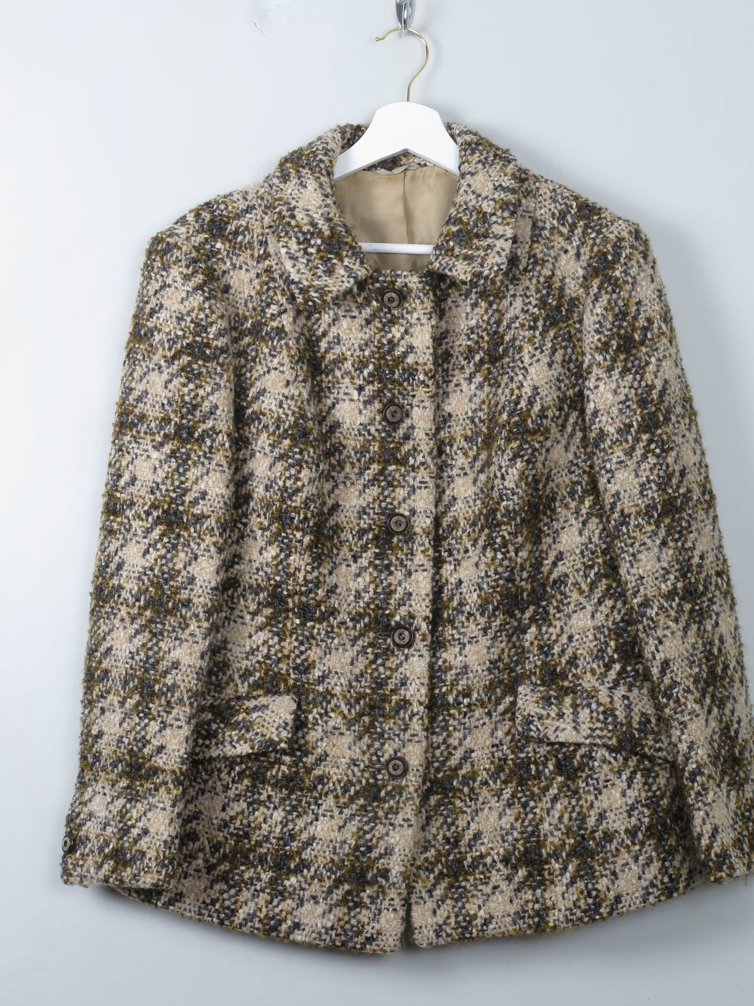 Women's Cream Vintage Tweed Jacket 1960s 12/14