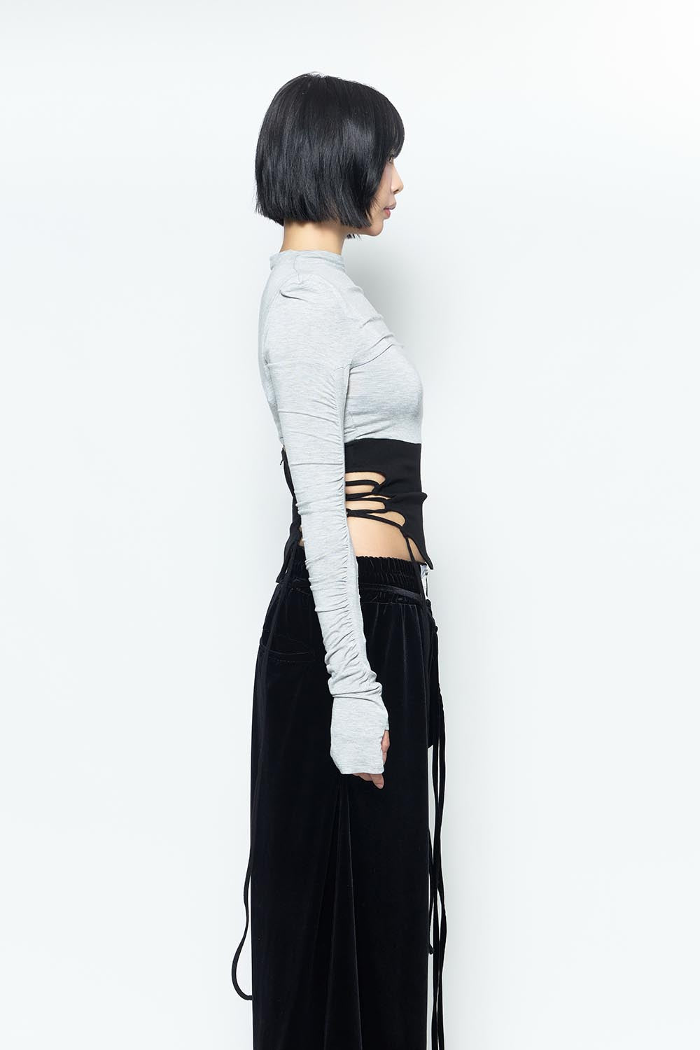 THEREDTHREAD / ザレッドスレッド】S split hem lace up tops