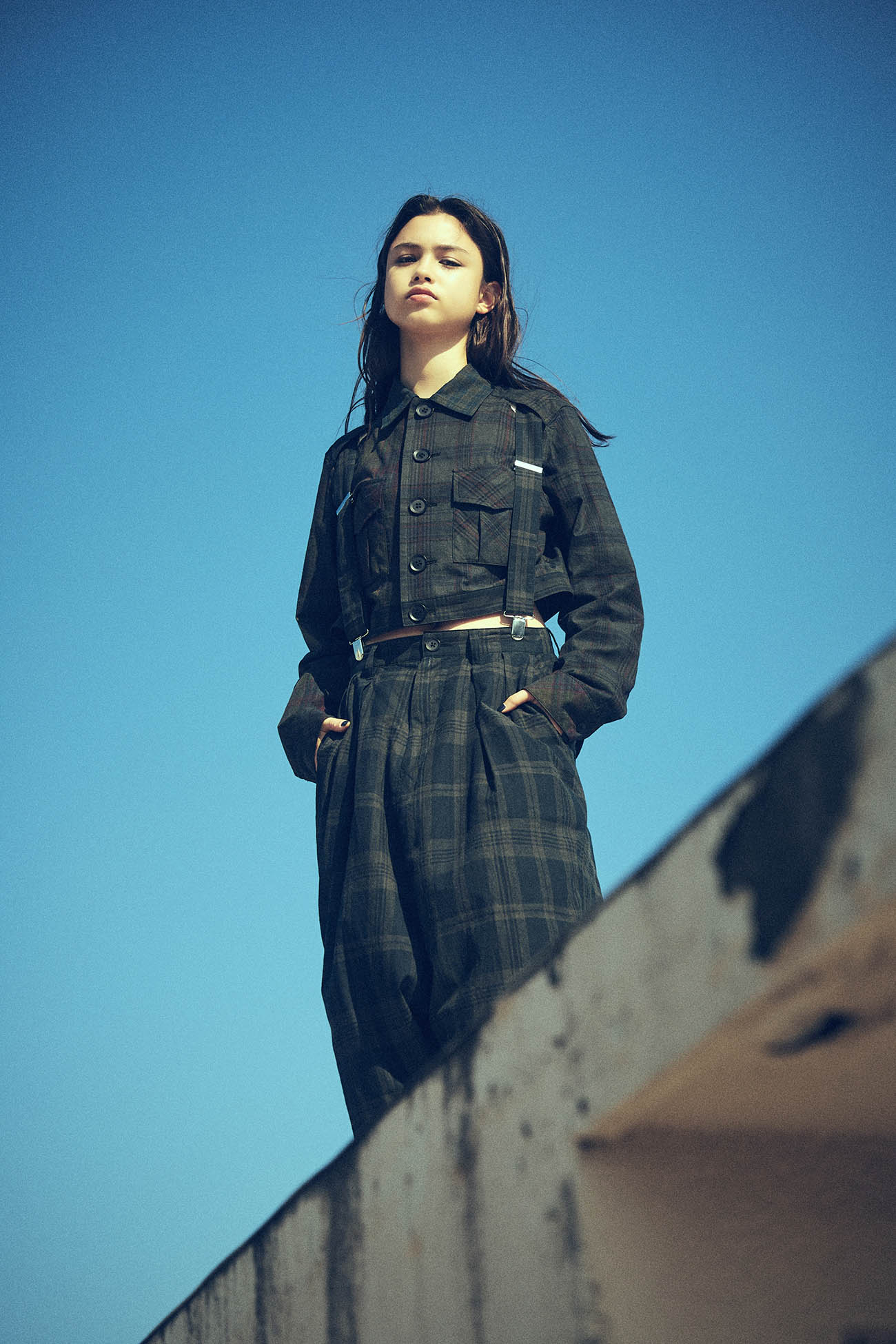 3-PATTERN SWITCHING SUMI INK-DYED MADRAS PLAID SLIT YOKE SHORT
