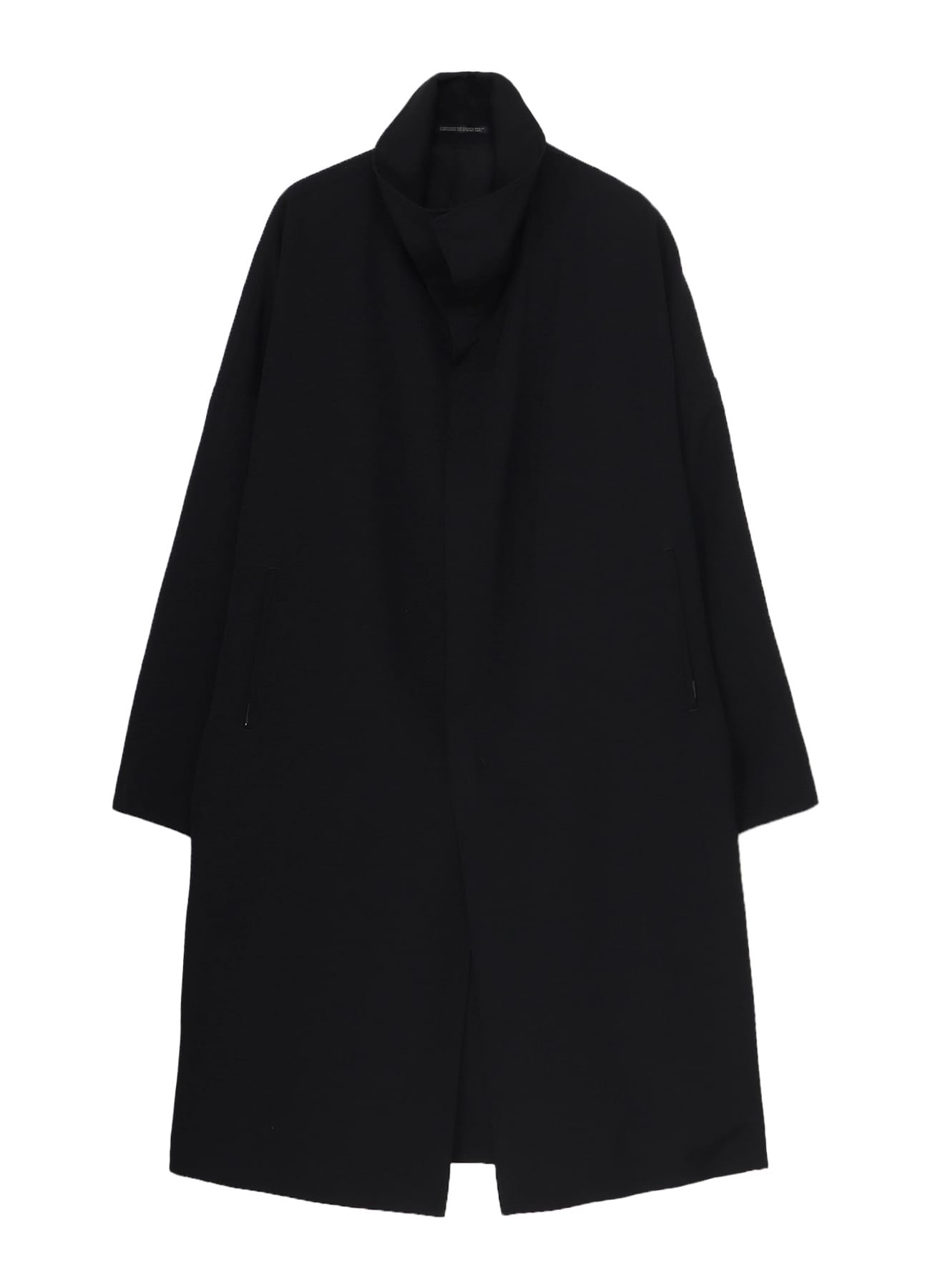 WOOL GABARDINE STRAIGHT CUTTING STAND COLLAR COAT(XS Black): Yohji