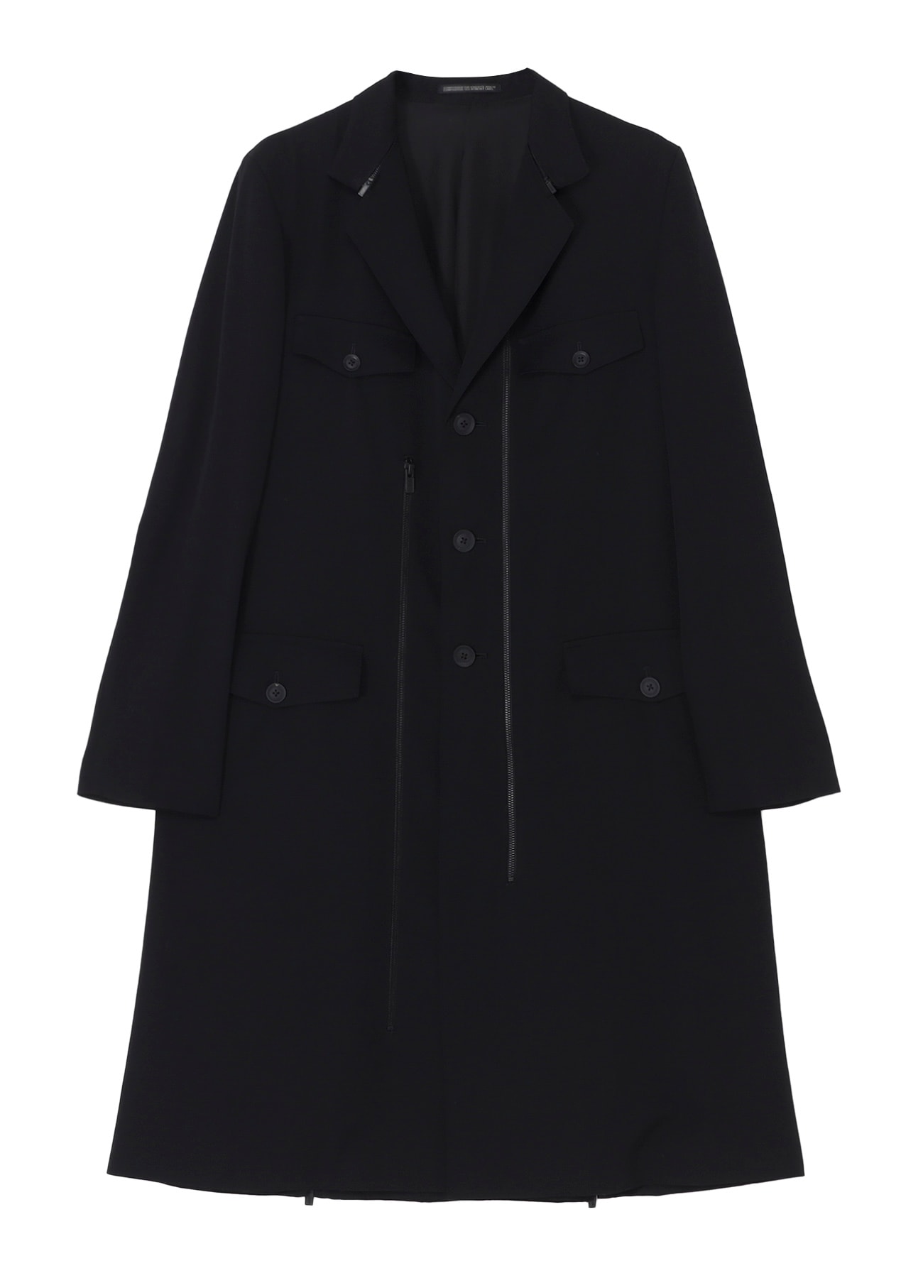 WOOL GABARDINE 3BUTTONS ZIP LONG COAT(S Black): Yohji Yamamoto