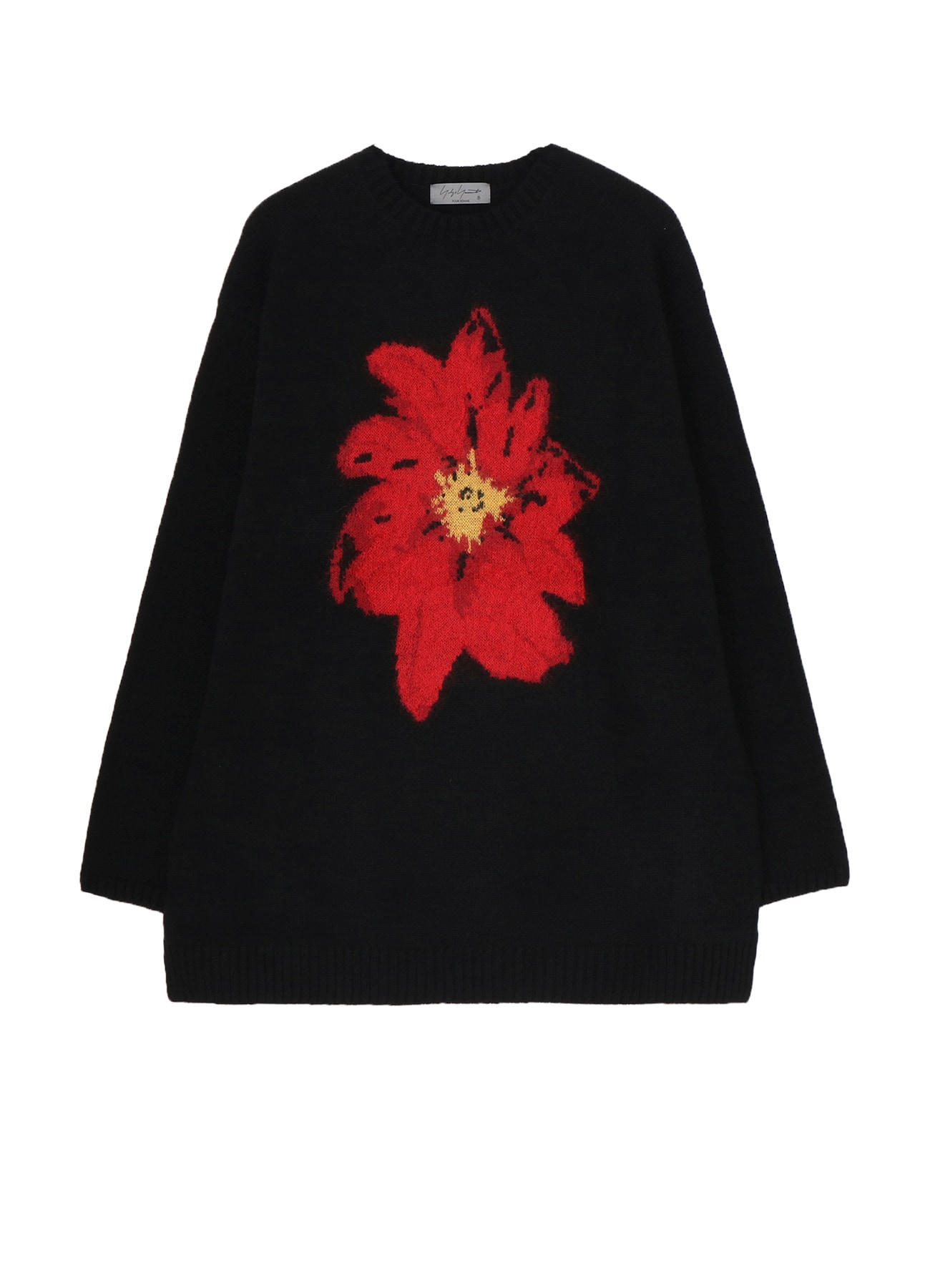 FLOWER DESIGNED CREW NECK KNIT(FREE SIZE Black x Red): Yohji
