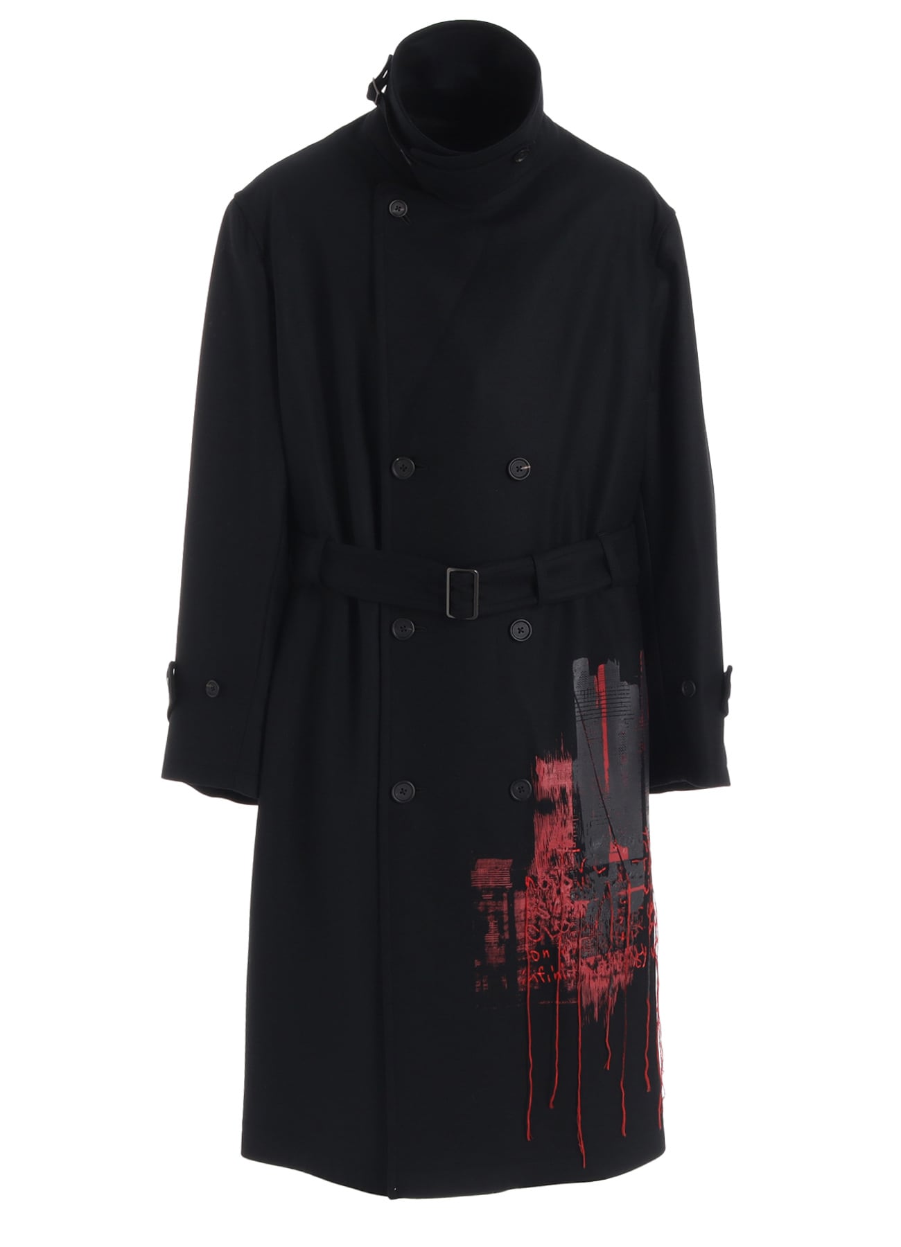 LAMB WOOL PRINTED MESSEGE EMBROIDERY TRENCH COAT(S Black): S'YTE