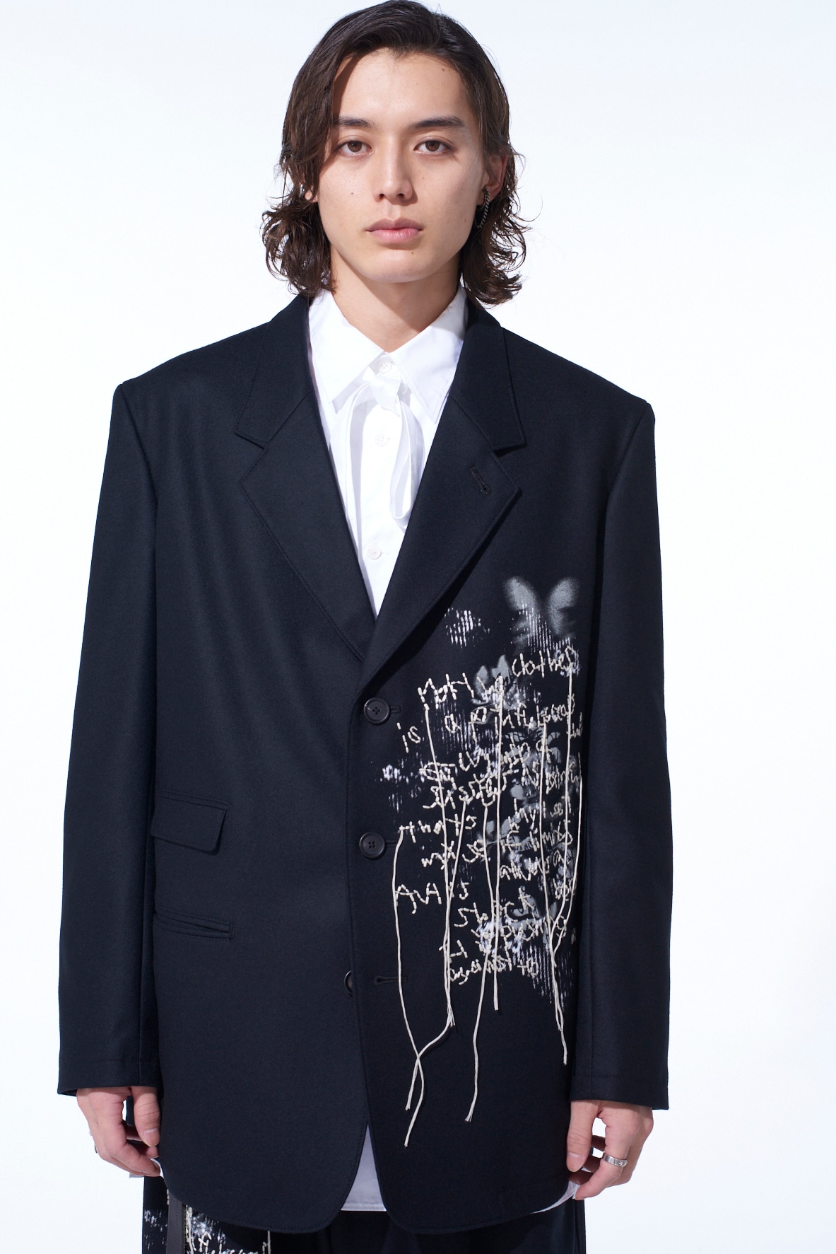 LAMB WOOL PRINTED MESSEGE EMBROIDERY TAILORED JACKET(M Black): S