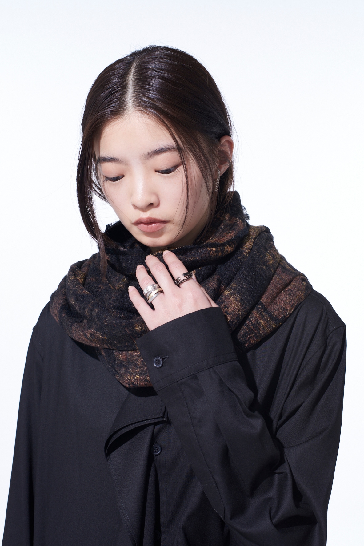 CHECK JACQUARD STOLE(FREE SIZE Black x Orange): S'YTE｜THE SHOP