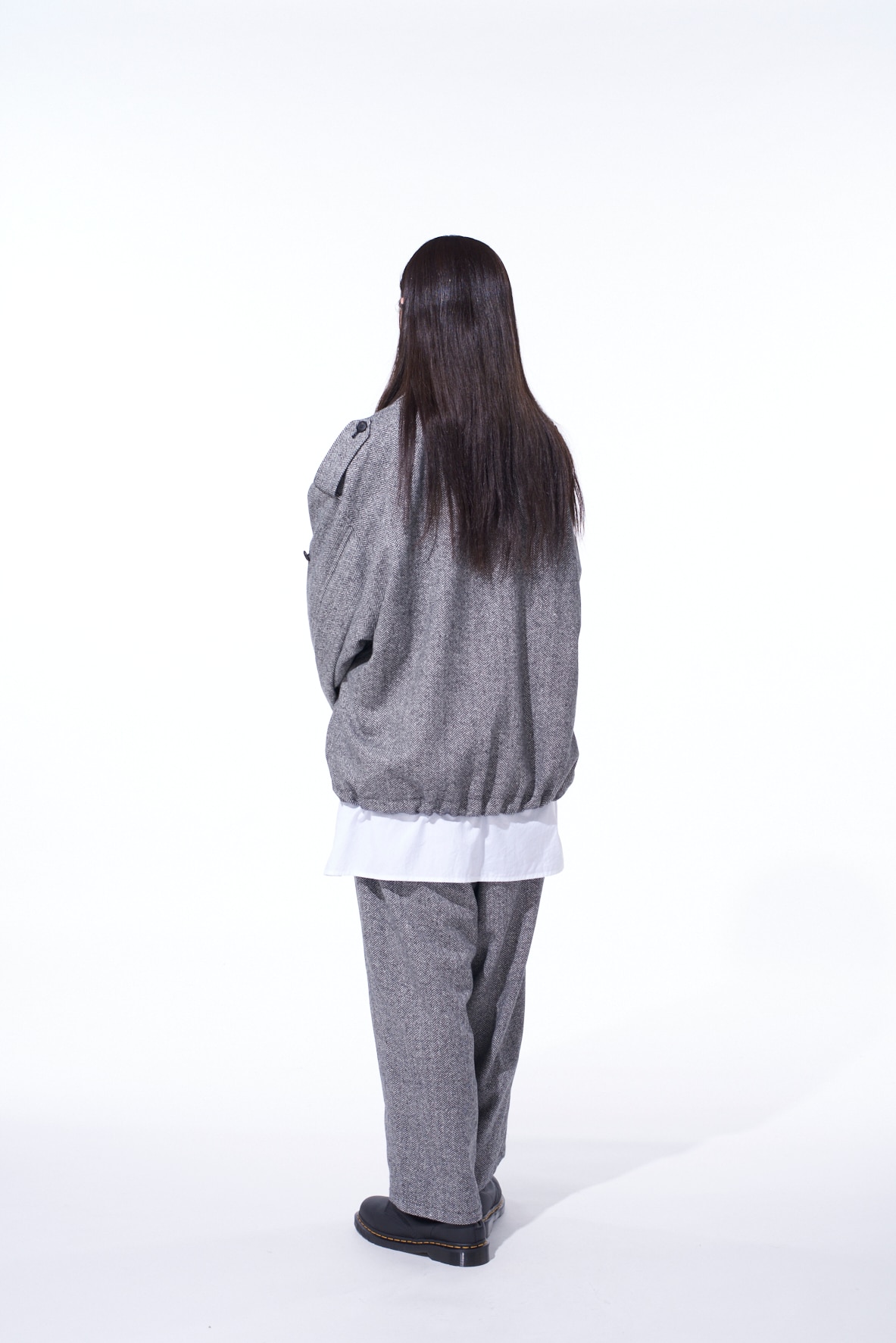 HERRINGBONE TWEED WAIST-STRING WIDE PANTS(S Black x White): S'YTE