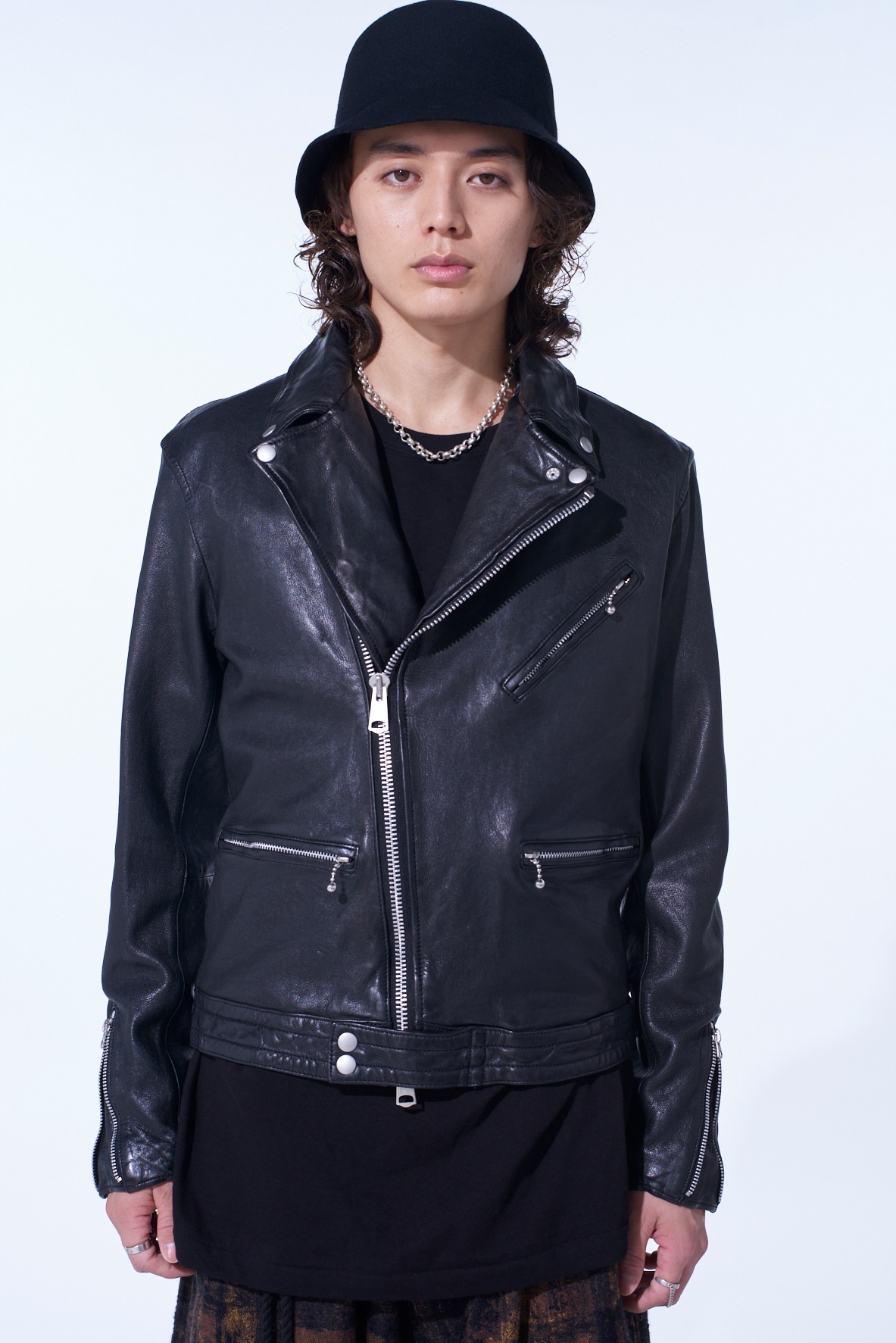WASHED SHEEP LEATHER CLASSIC DOUBLE RIDERS JACKET(S Black): S'YTE