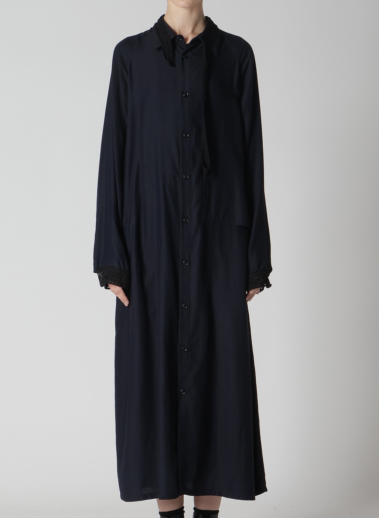 CUPRO DUNGAREE TWILL CROCHET COMBINATION SHRT DRESS(XS Indigo