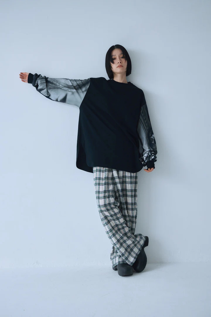 Mediam Memories Sleeve Rib Long Tee・black - tity