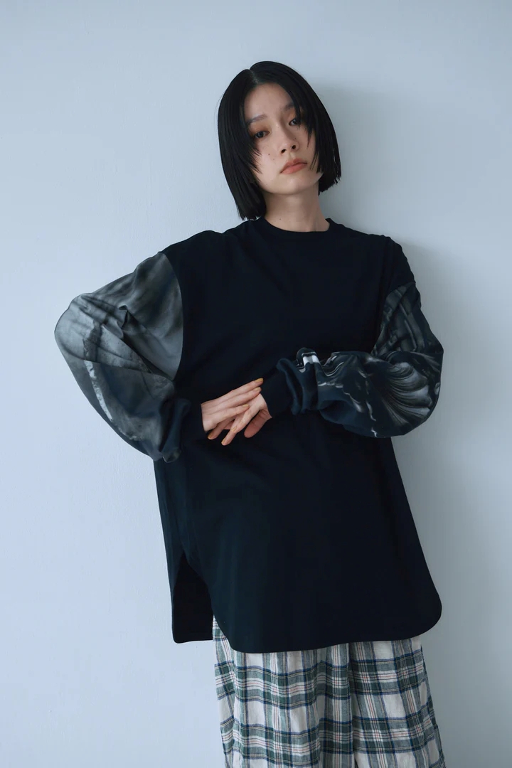 Mediam Memories Sleeve Rib Long Tee・black - tity