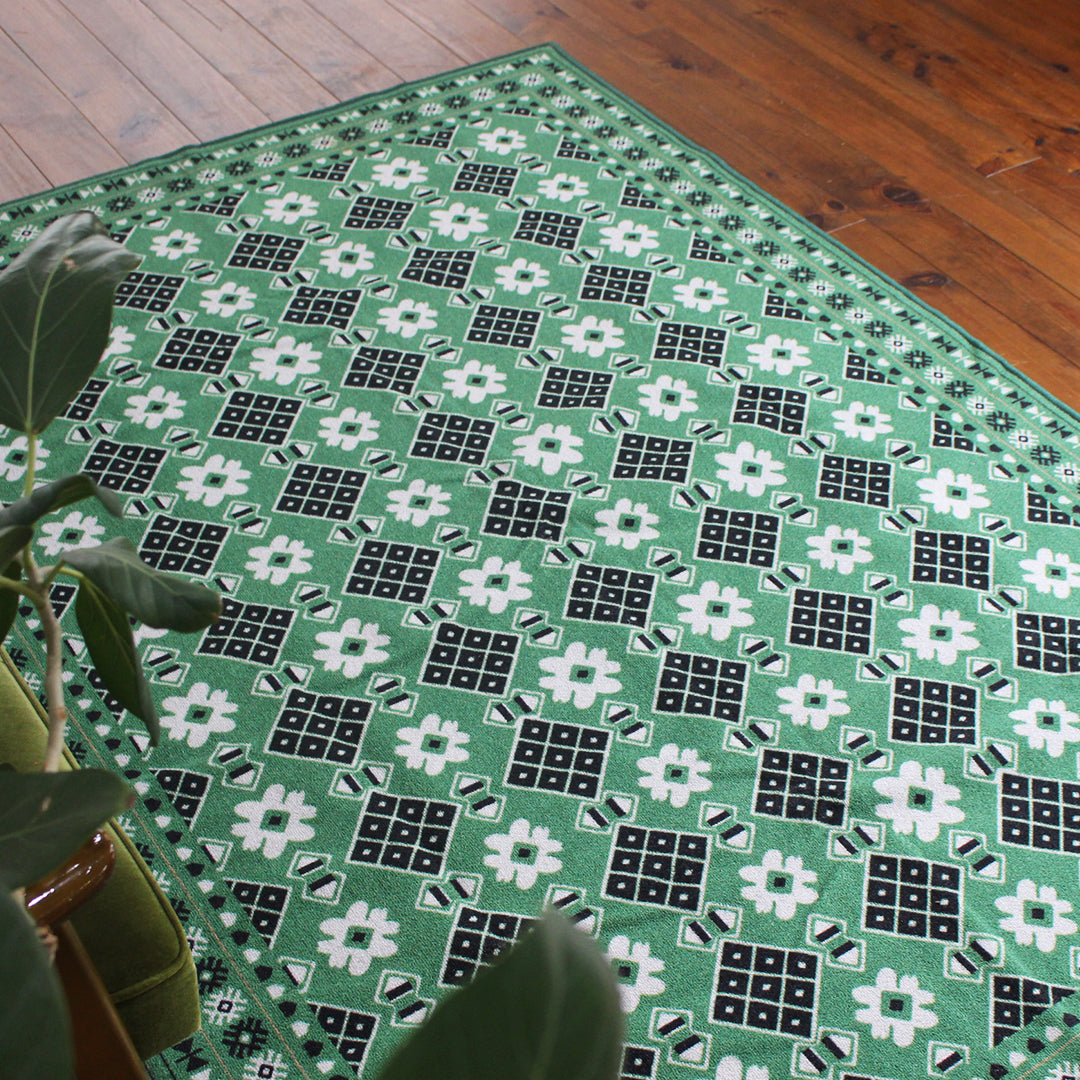 ヴィンテージ風ラグ TOCORU Series バルーチ フラワー ループ グリーン