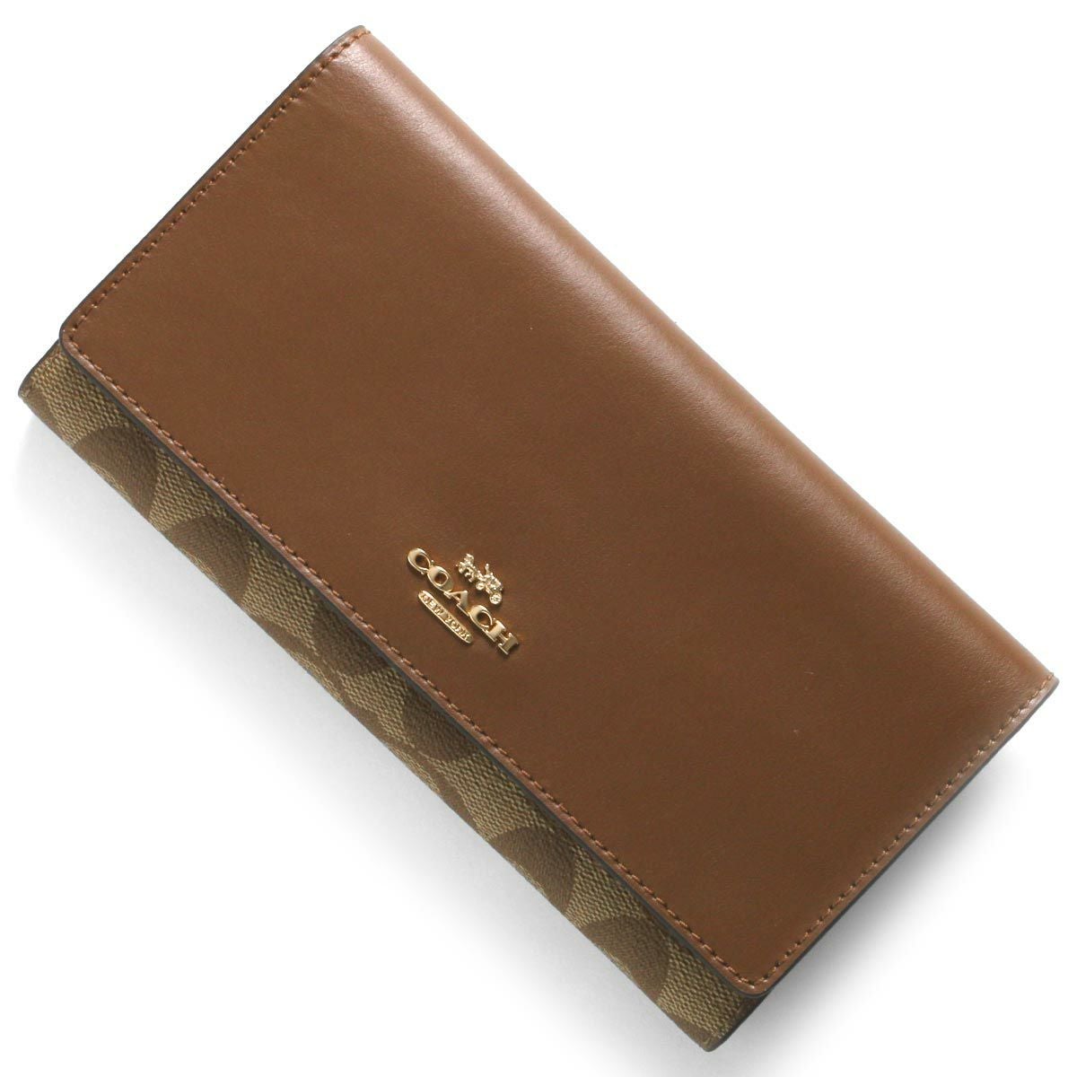 コーチ 長財布 財布 レディース シグネチャー スリム サドルブラウン