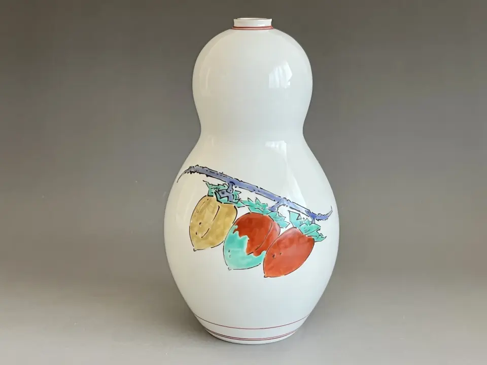 ☆ 人間国宝 吉田美統 九谷焼 釉裏金彩 椿文 陶筥 胴径31.5㎝ 蓋物