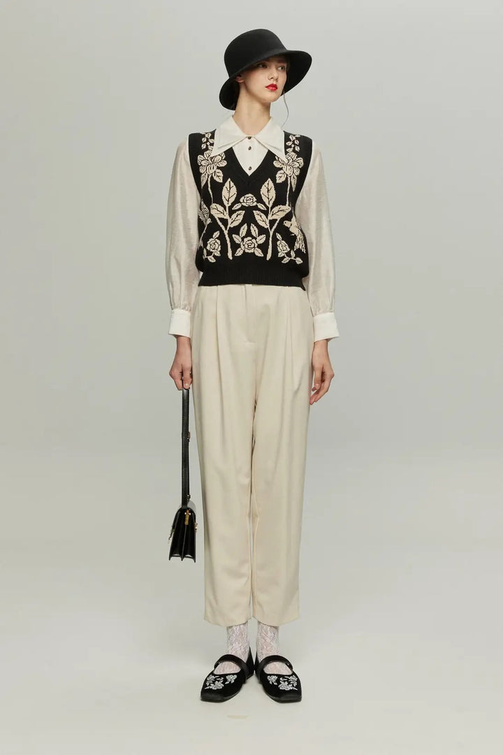 ソファーの上で飛び跳ねないで》VネックニットベストBlack – Tnewties