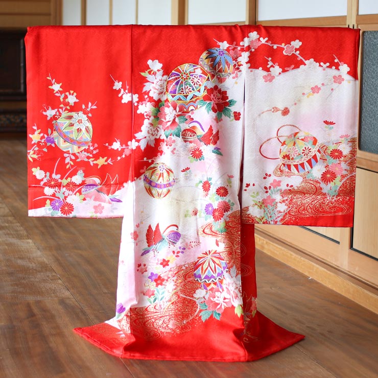 楽天市場】[正絹] お宮参り 女の子 初着 産着 鞠に鴛鴦 おしどり 赤