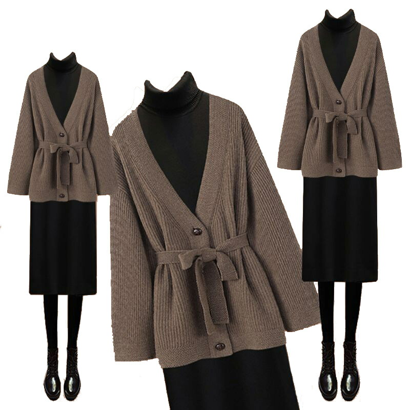 楽天市場】ニット ワンピース カーディガン 長袖 2点セット