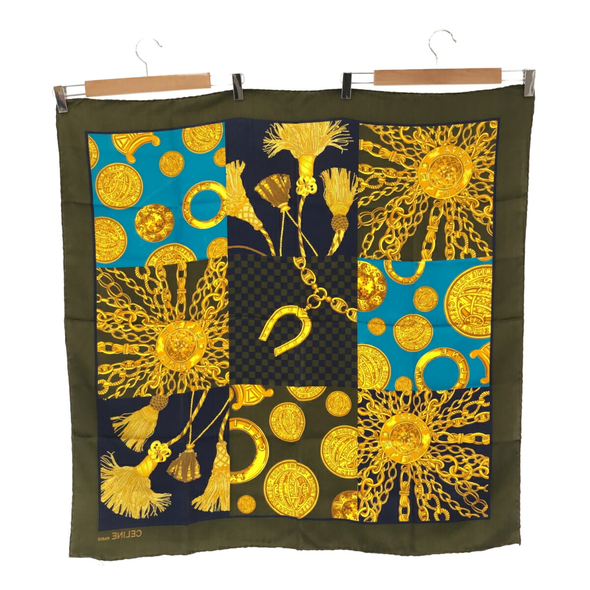楽天市場】質屋 セリーヌ CELINE スカーフ 青 グリーン 緑 ロゴ