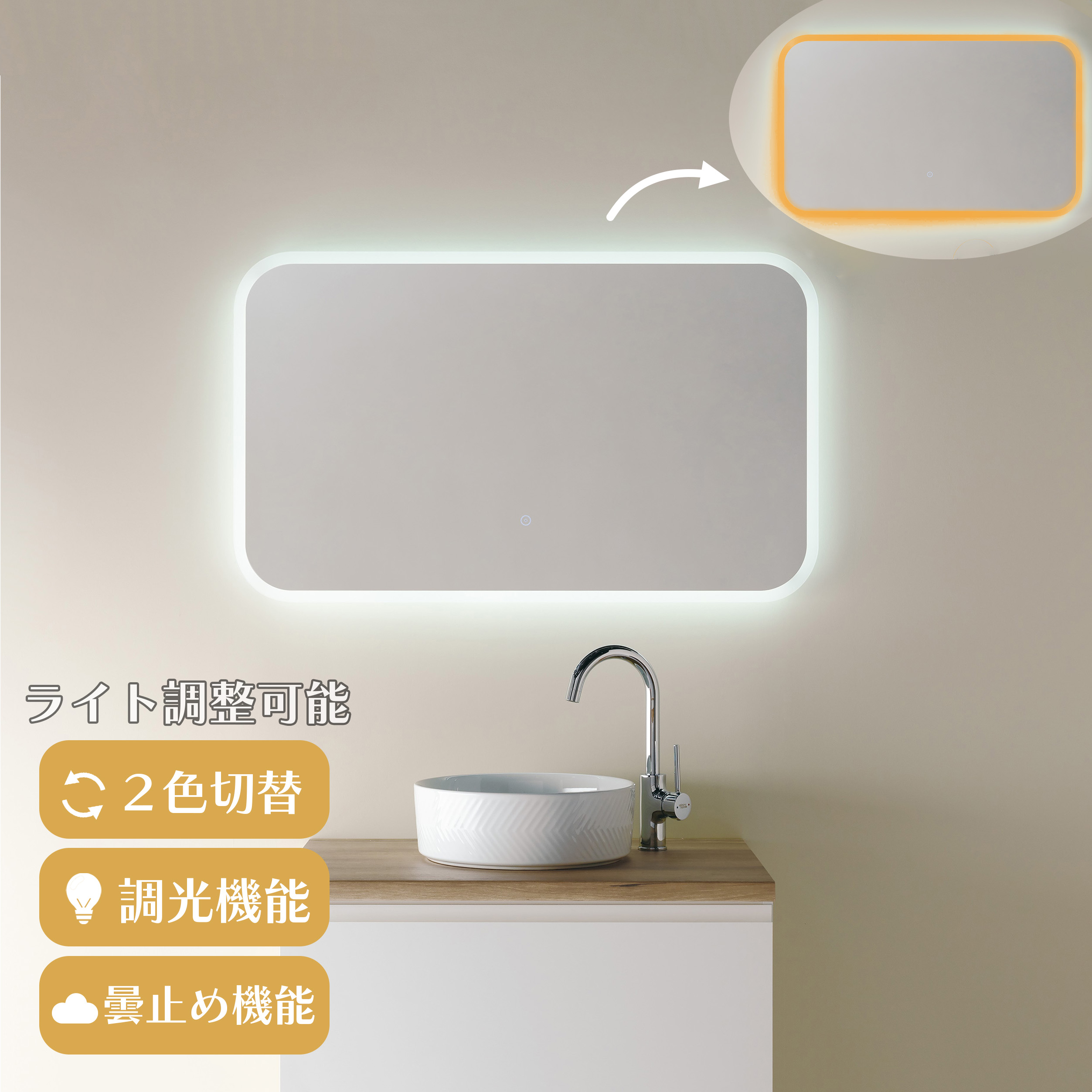 楽天市場】【☆最大500円OFFクーポン】鏡 LEDライト 縦かけ 四角型