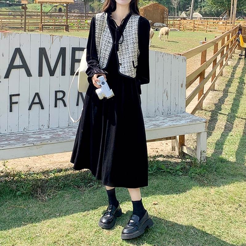 楽天市場】ツイードベスト＋ワンピースセットアップ ベスト＋ロング