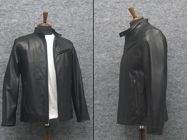 楽天市場】シープスキンレザー ライダースZIPジャケット 革ジャン 黒