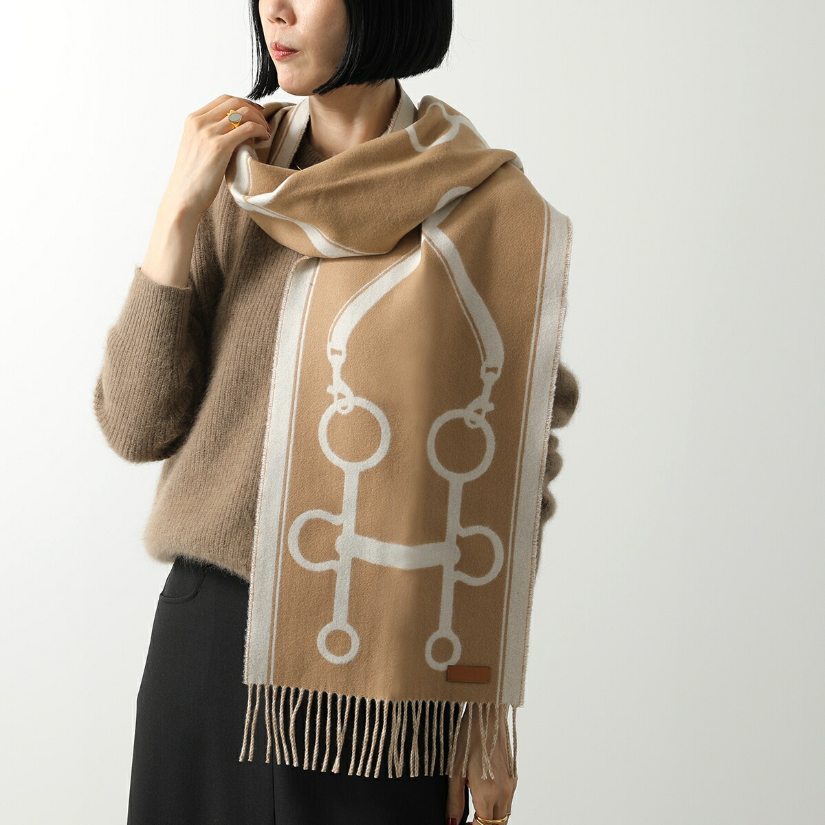 HERMES エルメス ストール ショール H柄 モスグリーン系 タグ切れ 楽天