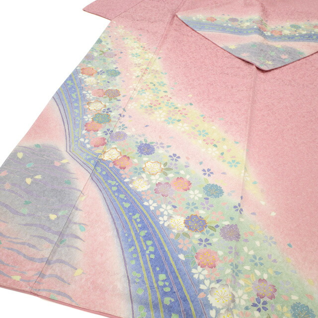 楽天市場】【新古品】 訪問着 着物 正絹 袷 薄ピンク地 金通し 金駒