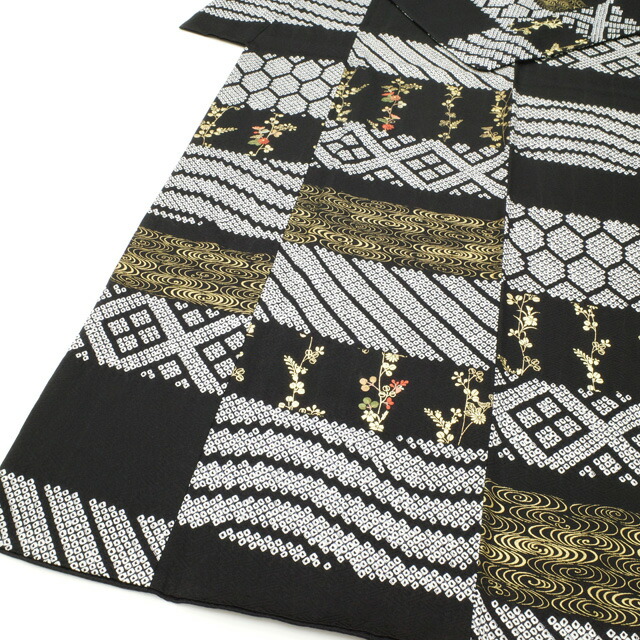 楽天市場】【中古】 訪問着 リサイクル 着物 正絹 袷 黒地 鹿の子 絞り