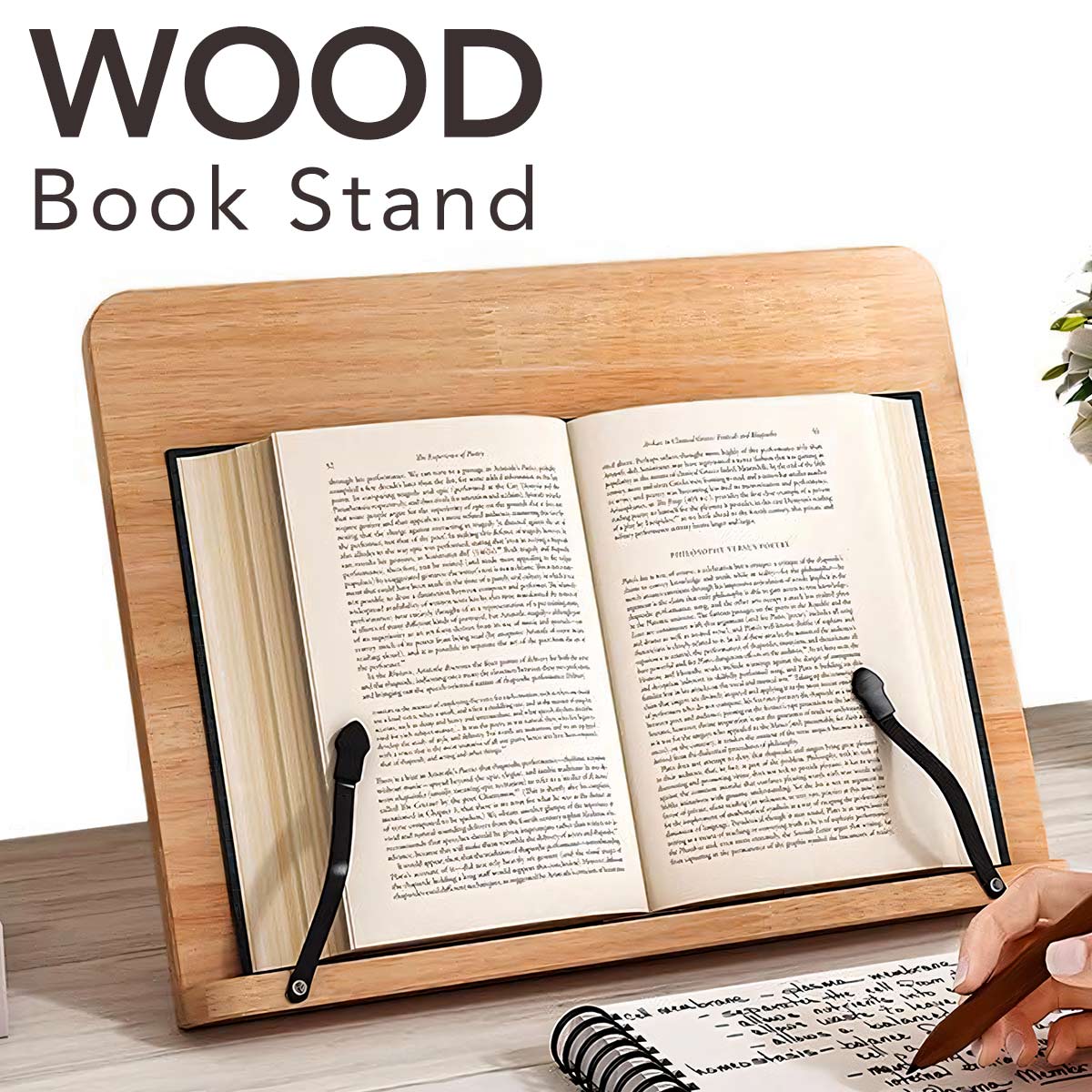 楽天市場】ブックスタンド 書見台 筆記台 本立て 8段階調整 天然木製