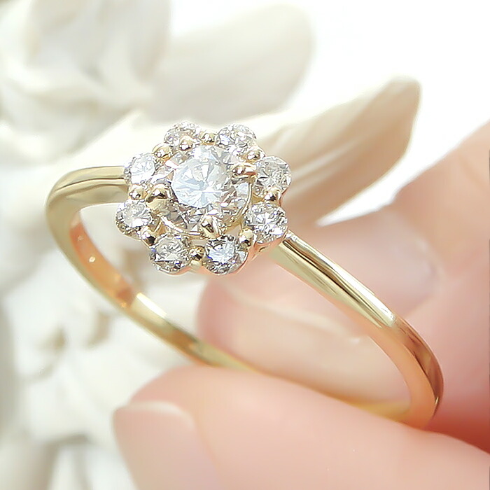 楽天市場】K18YG/PG/WG【0.30ct】フラワー ダイヤモンド リング送料