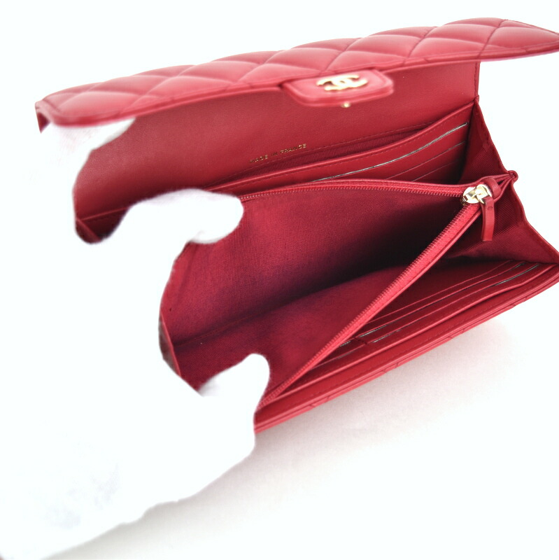 楽天市場】シャネル 長財布 レッド系 ラムスキン クラシックロング