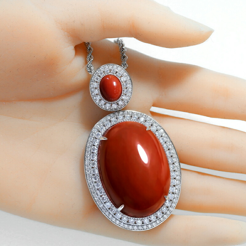 楽天市場】赤珊瑚 107.104ct/1.85ct ネックレス PT900/PT850 プラチナ