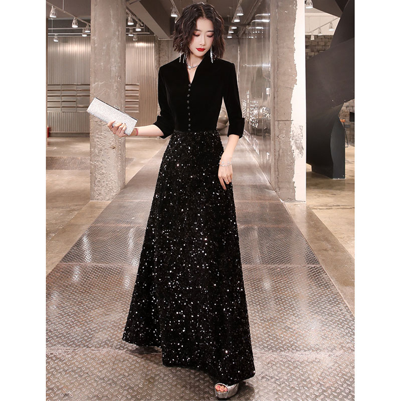 楽天市場】送料無料 イブニングドレス 黒 ベロア ベルベット ロング