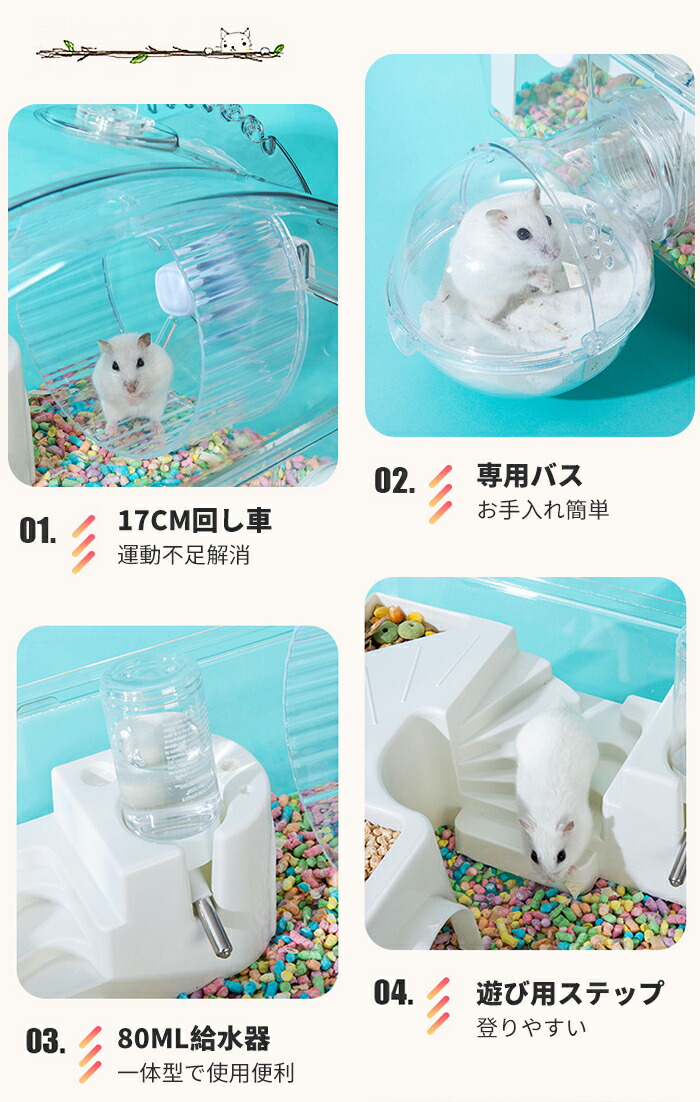 楽天市場】ハムスター ケージ 7点セット 2階建て飼育ケージ 大きめ