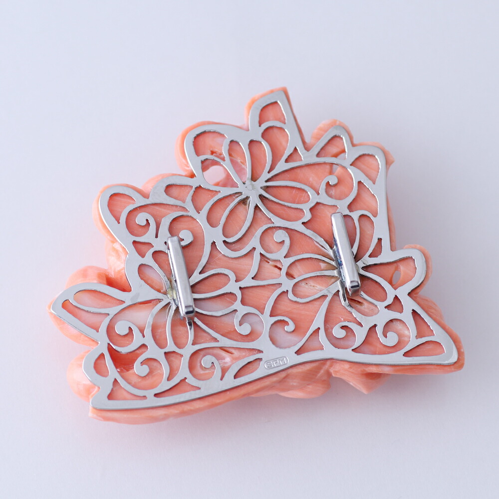 楽天市場】≪1年保証付き≫ 桃珊瑚 花びら 彫り 帯留め シルバー