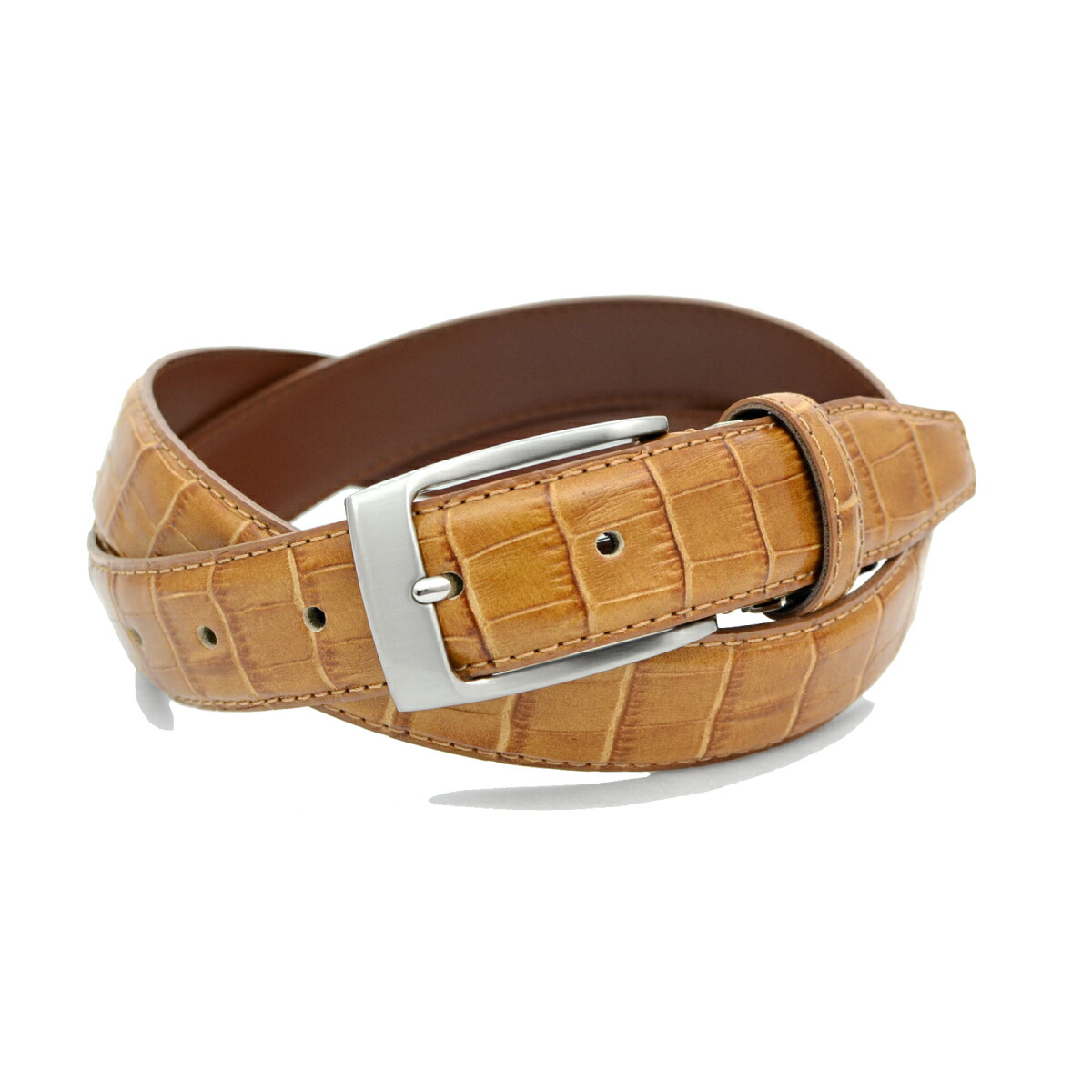 楽天市場】ベルト メンズ クロコ型押しサテーナ加工バックル ビジネス