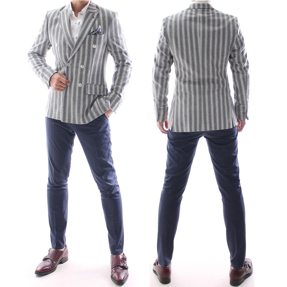 楽天市場】テーラードジャケット ダブル ブレザー ストライプ 縦横