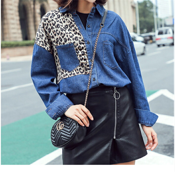 楽天市場】デニムシャツ レディース レオパード おしゃれ 切り替え