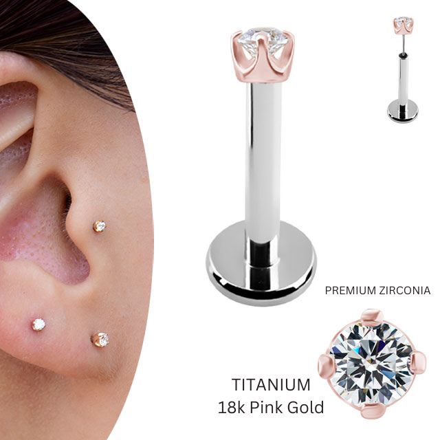 楽天市場】18金 ピンクゴールド 2mm 立爪 プッシュピアス 20g 18g 16g