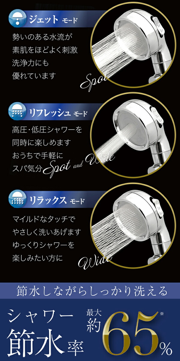 楽天市場】節水シャワーヘッド 節水65% 美SAVE 3種類 水流モード 手元