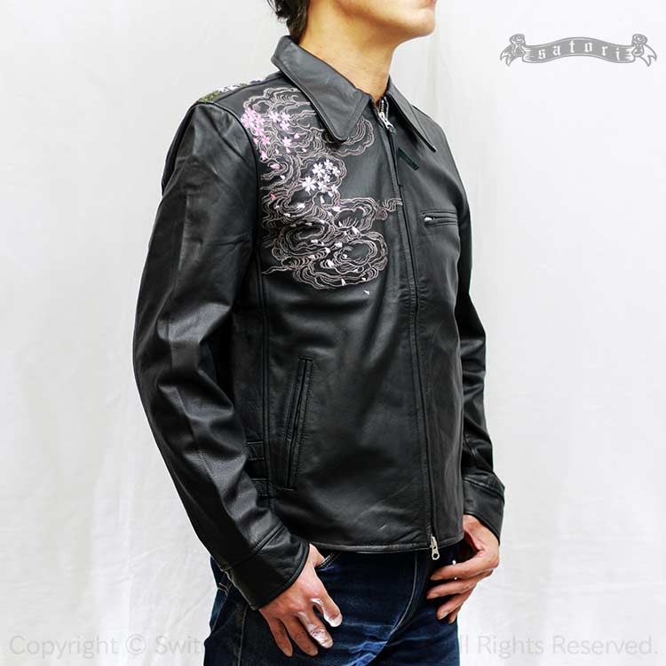 楽天市場】さとり 暴桜雲龍刺繍 襟付き 本皮 レザー ライダース