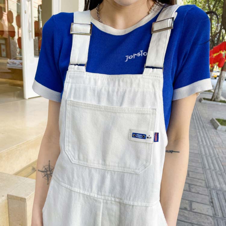 楽天市場】レディース ホワイト サロペット デニム ゆったり ジーンズ