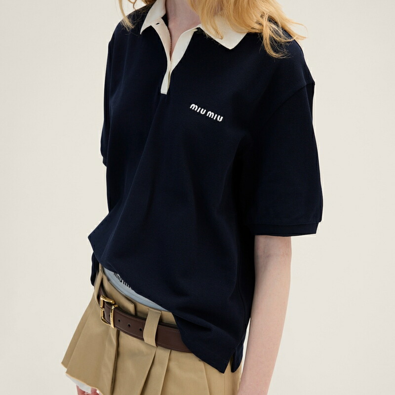 楽天市場】ミュウミュウ MIU MIU コットンピケ ポロシャツ【ネイビー